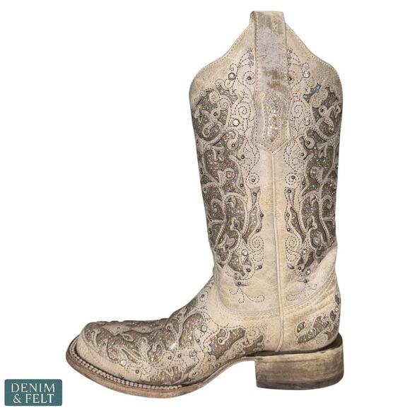 Corral A3397 White Glittered Inlay Crystals Wedding Cowboy Western Boots 6.5 M - Picture 8 of 16